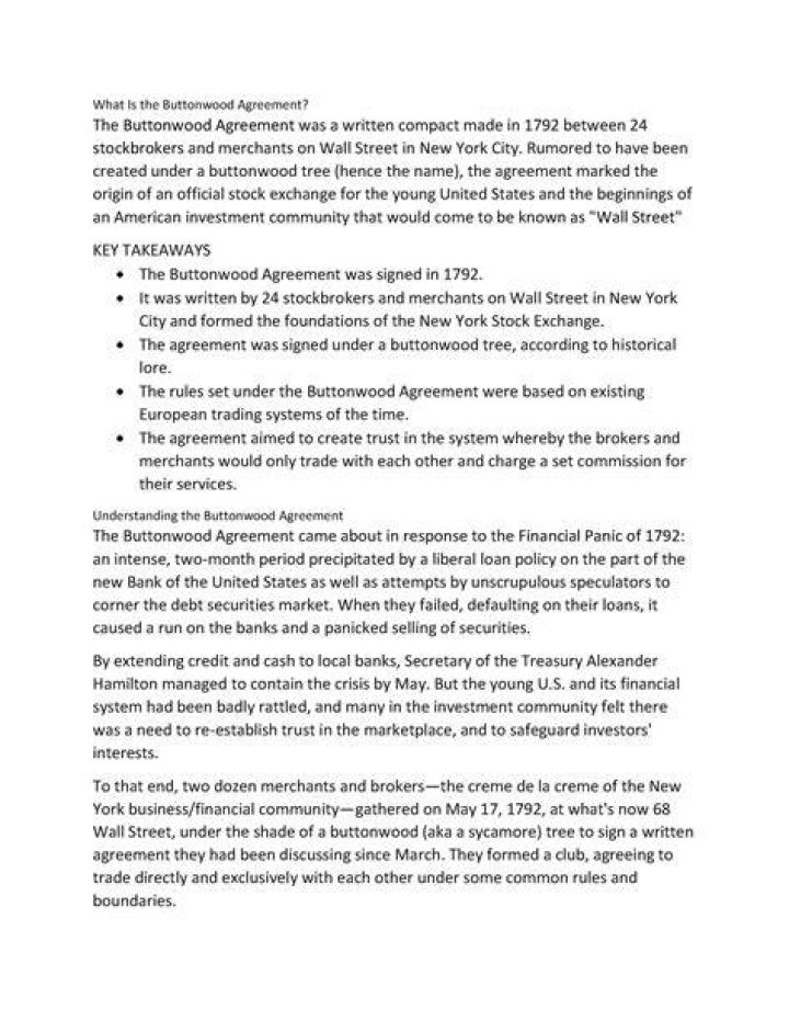 Buttonwood agreement - How To Discuss