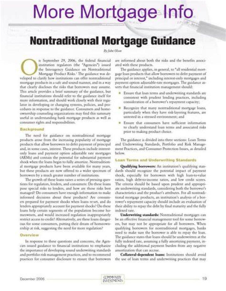 Nontraditional mortgage - How To Discuss